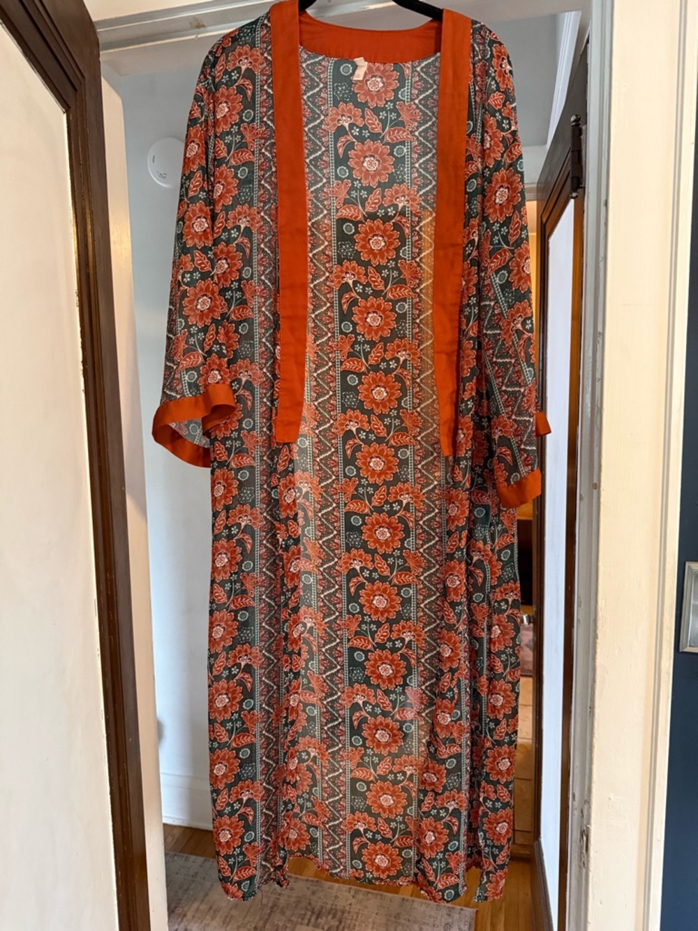 Xhilaration Floral Maxi Kimono Dress in Rust and Black